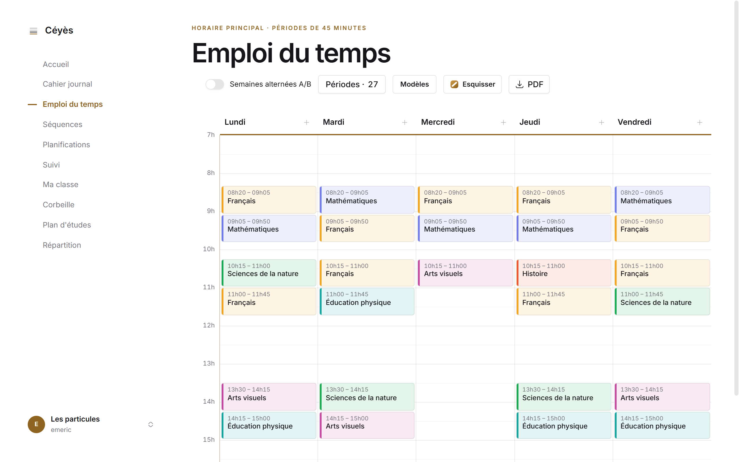 L'éditeur d'emploi du temps dans Céyès