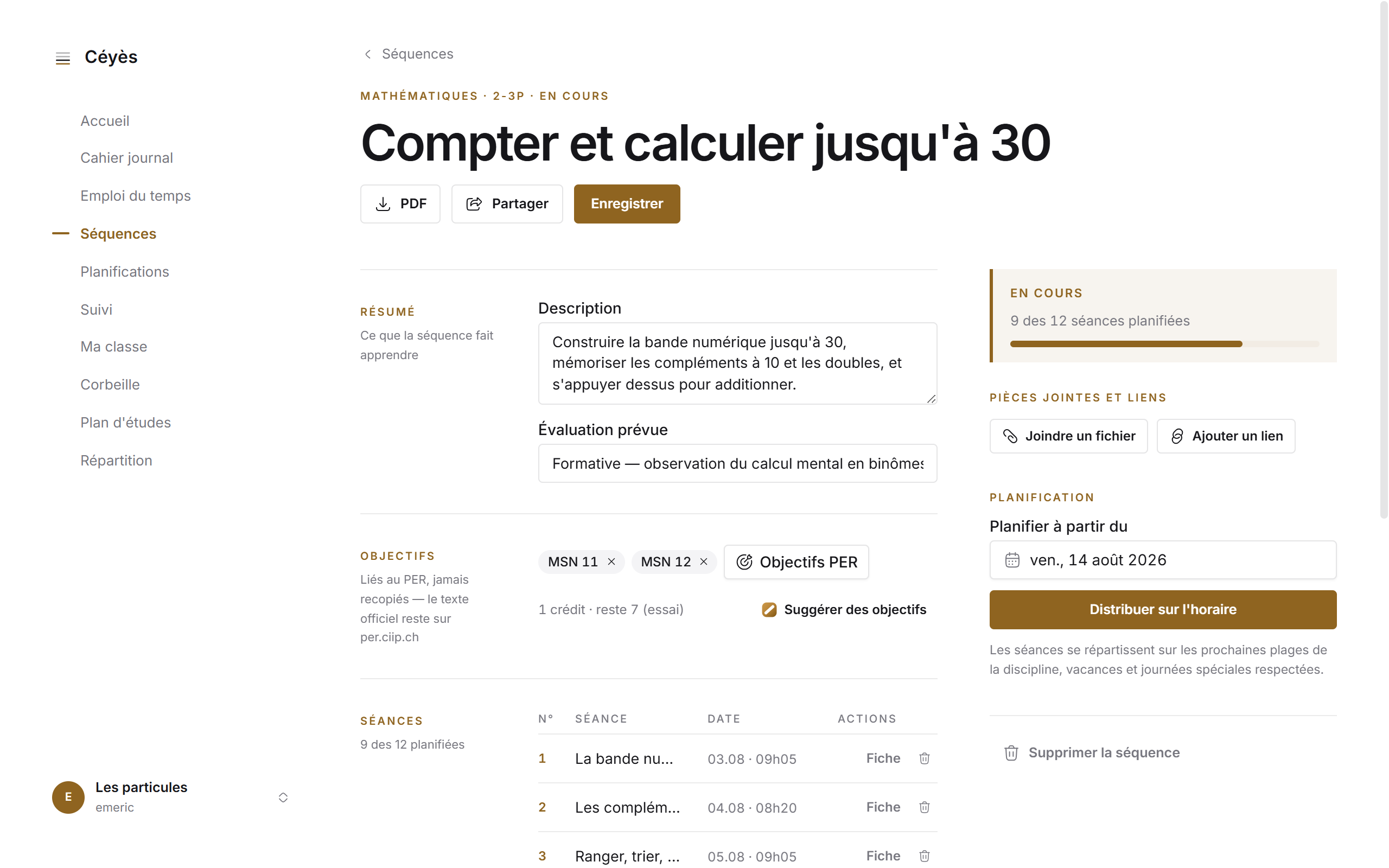 Une séquence ouverte dans Céyès, avec ses séances et ses fiches de préparation